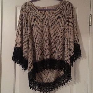 Cream and black lace crochet top